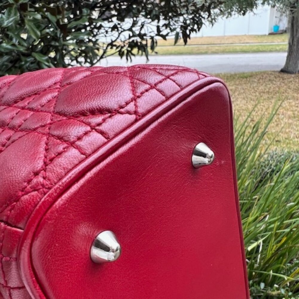 EUC Christian Dior Extra Large Lady Dior – Deep Red Cannage Lambskin | Silver HW - Picture 10 of 13